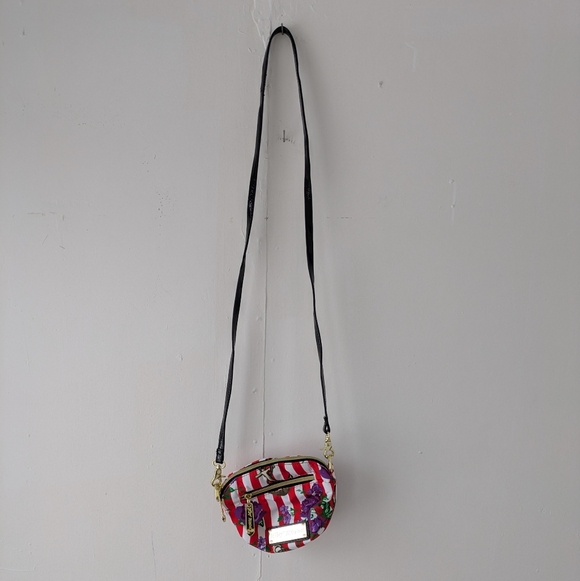 Betsey Johnson Nautical Floral Mini Crossbody Bag Striped Anchor Purple Flower - Picture 6 of 13